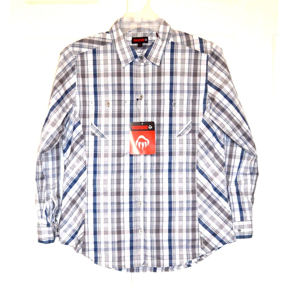 Wolverine Sidney Shirt Women's‎ Size M Roll Tab Sleeves Blue Plaid Button Front
